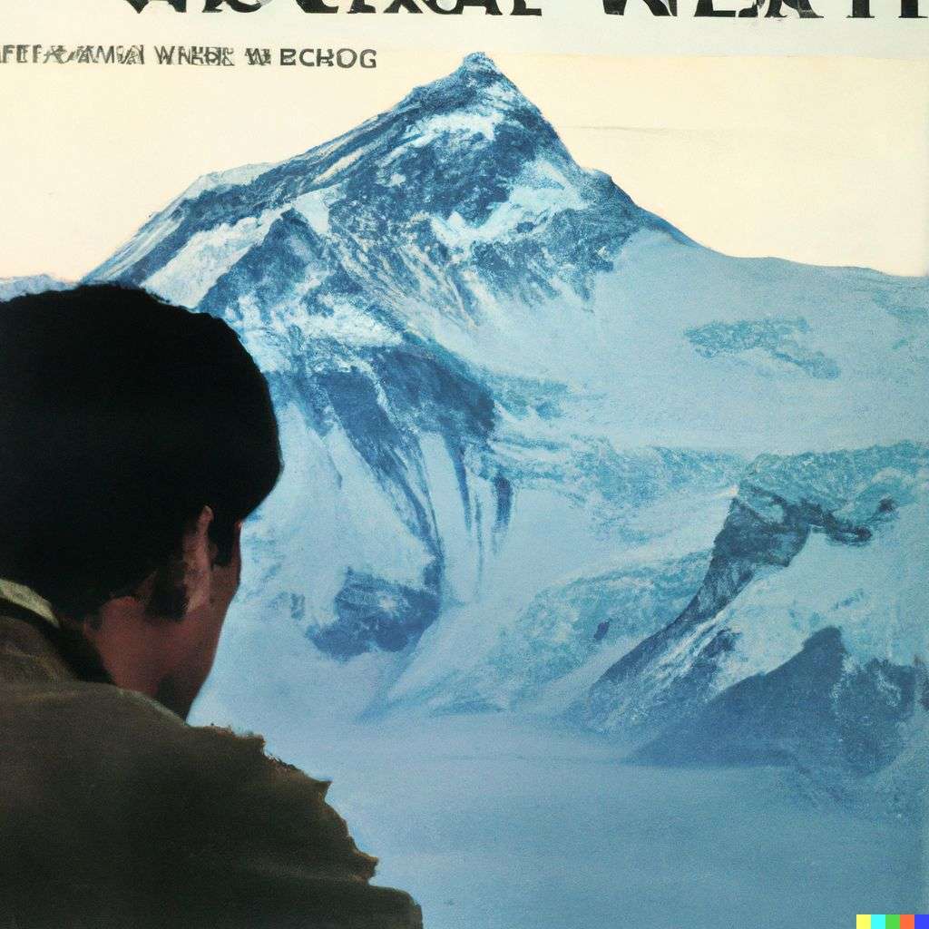 someone gazing at Mount Everest, front page of The New York Times, 1990